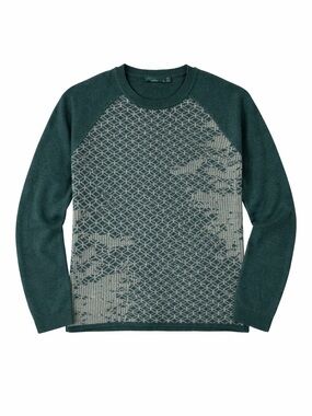 Prana Knit Sweater Size Medium Green Geometric Pattern Crewneck Wool Blend Feel